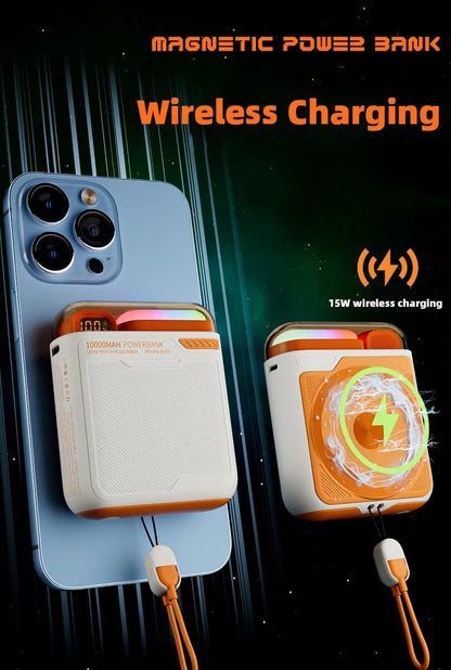 10000mAh Wireless Power Bank with Stand USB C Cable PD20W Fast Charging Magnetic External Spare Battery for IPhone Samsung Xiaom - AMULET RING STORE