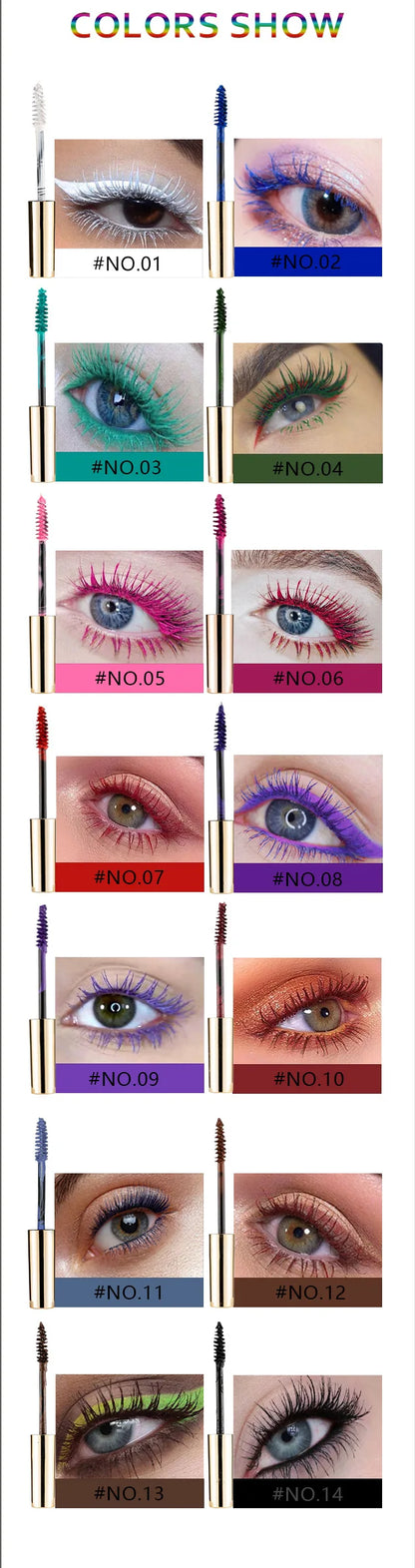 14 Colors Waterproof Mascara 5D Silk Fiber Mascara Lash Color 3D Mascara Eyelash Extension Thick Lengthening Eye Lashes Cosmetic - AMULET RING STORE