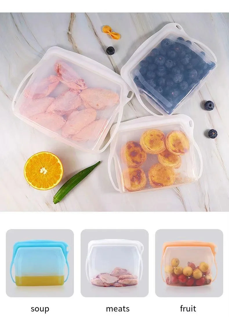 Silicone Zipper Bag,Kitchen Fresh-keeping Bags for Fruits and Vegetables,Portable Self-sealing Storage Bag for Daily Necessities - AMULET RING STORE