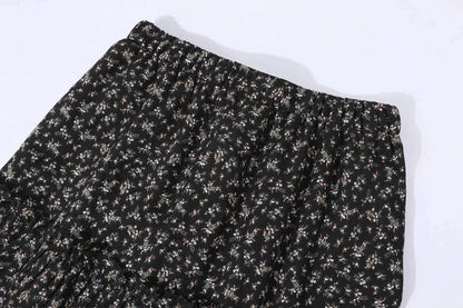 High Waist Vintage Floral Printed Women's Umbrella Skirts 2025 New Spring Autumn Black Casual Loose Straight A-line Skirt Female