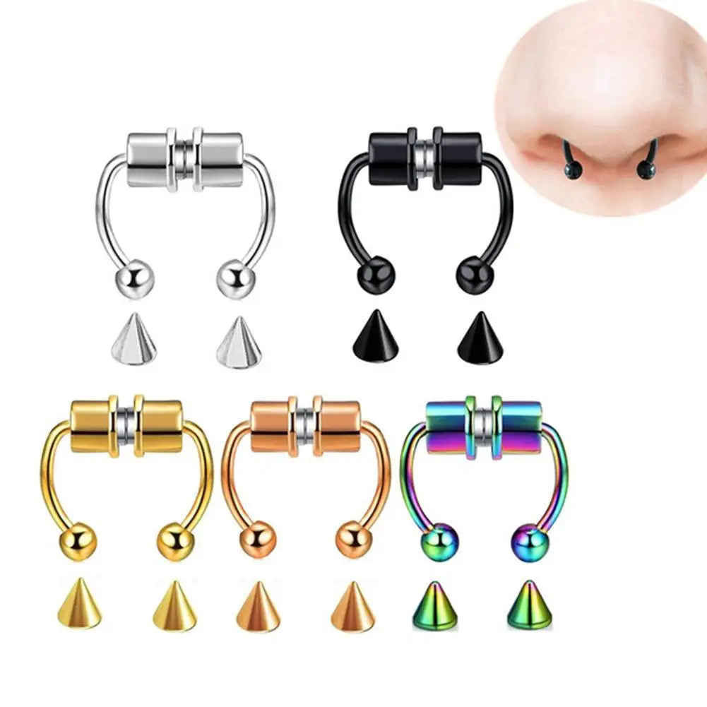 Fake Nose Piercing Septum Hoop Nose Clip HipHoop Rock Steel Magnet Nose Punk Body Jewelry For Unisex High-end - AMULET RING STORE