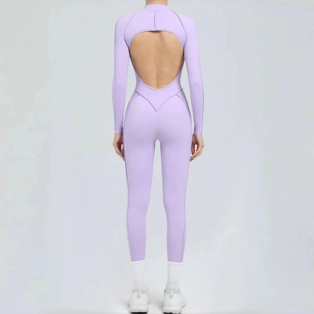 Seamless Yoga Jumpsuit Sports Fitness Backless Tight Zipper Long-sleeved One-Piece Workout Clothes Gym Leggings Sportswear