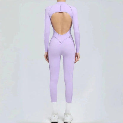 Seamless Yoga Jumpsuit Sports Fitness Backless Tight Zipper Long-sleeved One-Piece Workout Clothes Gym Leggings Sportswear
