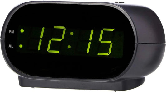 Small Digital Oval Alarm Clock With LED Display, Nightlight & Battery Backup, Black, 4.5 x 3.5 x 2.4 Inches