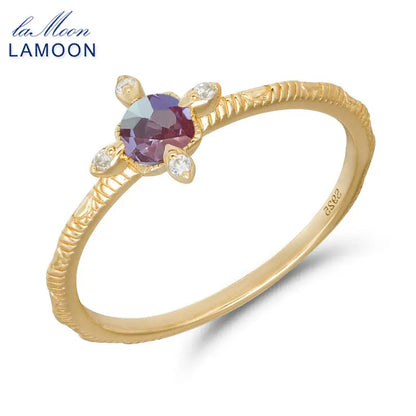 LAMOON Synthetic Blue Purple Alexandrite Ring For Women Pinky Knuckle Thin Rings 925 Sterling Silver Light Gold Vermeil Jewelry