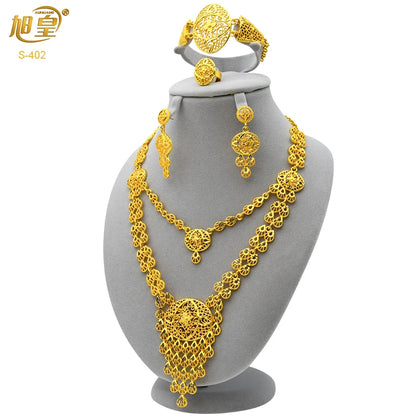 ANIID African 24K Gold Color Long Necklace Jewelry Set Nigerian Party Bridal Wedding Ethiopian Luxury Dubai Indian Wholesale
