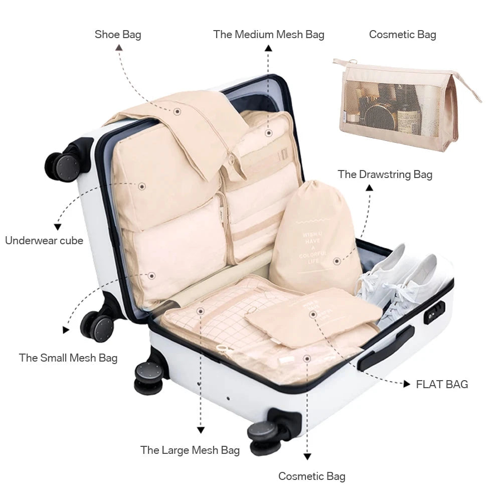 8/7/6 Pieces Set Travel Organizer Storage Bags Suitcase Packing Cubes Set Cases Portable Folding Luggage Clothes Shoe Tidy Pouch - AMULET RING STORE