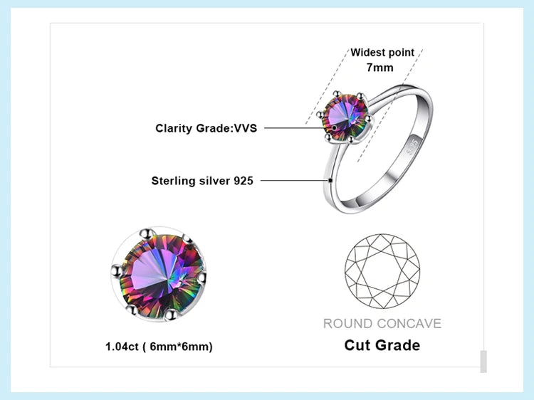 JewelryPalace  Natural Rainbow Mystic Quartz 925 Sterling Silver Ring for Women Solitaire Gemstone Jewelry Engagement Ring