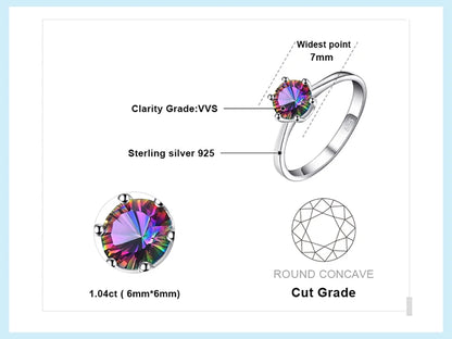 JewelryPalace  Natural Rainbow Mystic Quartz 925 Sterling Silver Ring for Women Solitaire Gemstone Jewelry Engagement Ring