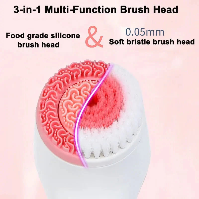 3 In 1 Electric Cleansing Brush Vibrations Facial Cleaner Face Massager Sonic Rotating Cleansing Brush Face Deep Cleansing Tool