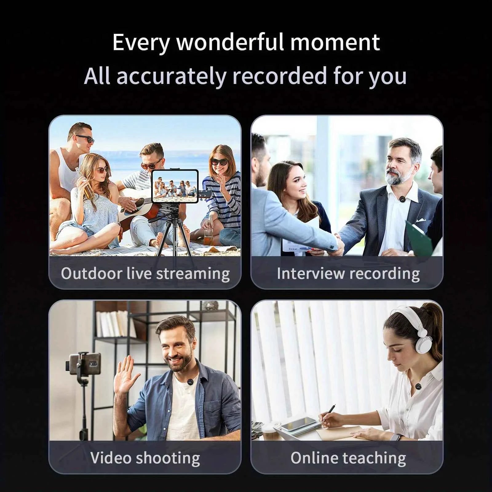 Wireless Lavalier Microphone for Phone iPhone Laptop Devices with Noise-canceling Function to Record Videos During Meetings Mic