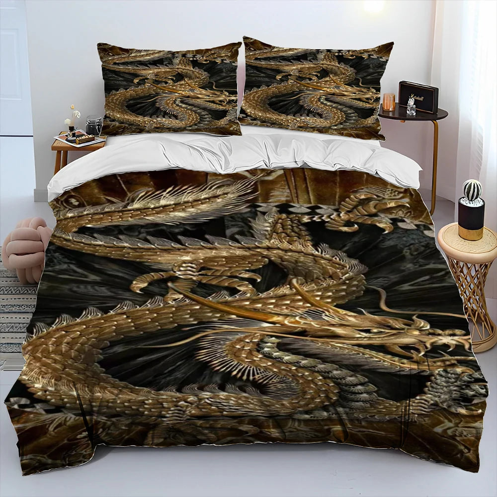 Dragon Cartoon Comforter Bedding Set,Duvet Cover Bed Set Quilt Cover Pillowcase,King Queen Size Bedding Set for Adult Child Gift