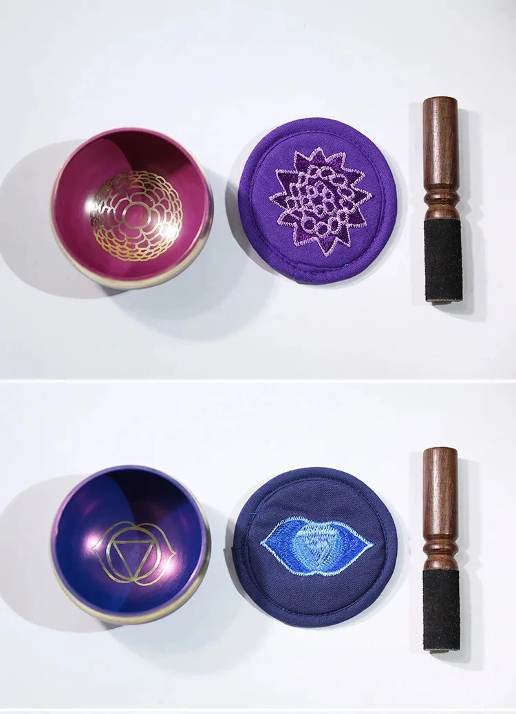 Nepal Handmade Buddha Singing Bowl Yoga Meditation Colorful Sound Therapy Tibetan Singing Bowls Healing Percussion Instruments - AMULET RING STORE