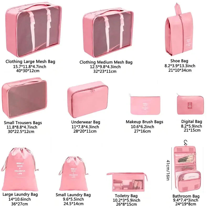 8/9/10/11 Pcs Set Travel Organizer Storage Bags Suitcase Packing Cubes Set Cases Portable Luggage Clothe Shoe Tidy Pouch Folding - AMULET RING STORE