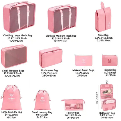 8/9/10/11 Pcs Set Travel Organizer Storage Bags Suitcase Packing Cubes Set Cases Portable Luggage Clothe Shoe Tidy Pouch Folding - AMULET RING STORE