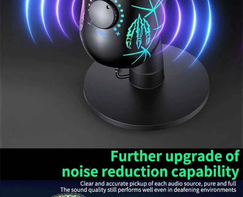 Gaming Microphone USB Microphone for PC Condenser Podcast Mic for Studio Recording with Headphone Jack, Led, Noise Cancellation