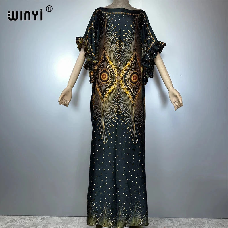 WINYI summer boho evening dress dubai luxury Female loose Print kaftan muslim woman clothing holiday beach dress fashion Caftan - AMULET RING STORE