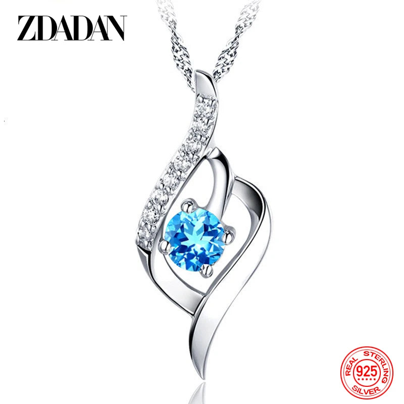 ZDADAN 925 Sterling Silver Heart Amethyst Necklace For Women Fashion Wedding Jewelry