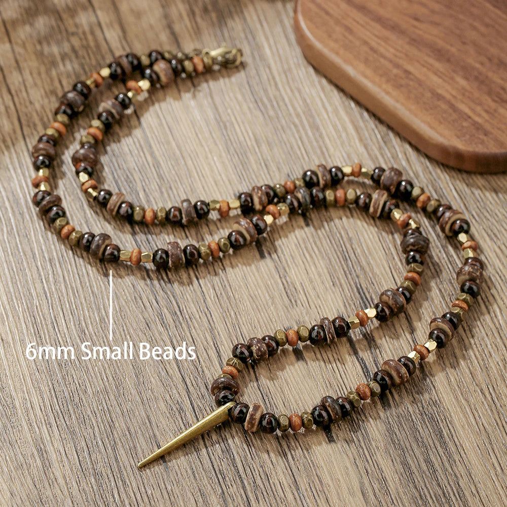 1PC Men's Retro Ethnic Style Africa Stone Necklace for Men Hippie Bohemia Long Beaded Necklace Man Tribal Jewelry Collar Hombre