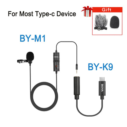 BOYA BY-M1 Condenser Lavalier Lapel Clip-on Microphone 3.5mm TRRS 6M Mic For PC iphone DSLR Camera YouTube Recording Streaming