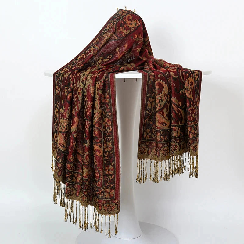 Luxury Pashimina Embroidery Muslim Hijab for Women Winter scarf Pareo Cape Warm Chunky Heaqdscarf Blue Lady Elegant Poncho - AMULET RING STORE