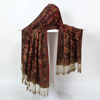 Luxury Pashimina Embroidery Muslim Hijab for Women Winter scarf Pareo Cape Warm Chunky Heaqdscarf Blue Lady Elegant Poncho - AMULET RING STORE