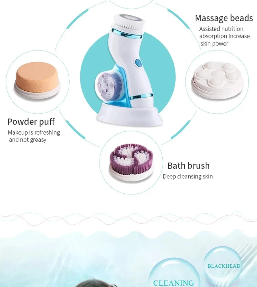 4 In 1 Electric Facial Cleansing Brush Massage Wash Rotating Face Cleansing Machine Waterproof Removal Pore Blackhead Exfoliator
