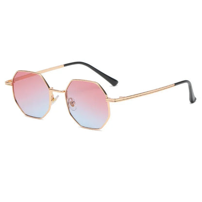 Vintage Polygonal Women Sunglasses Trendy Brand Metal Small Frame Gold-trimmed Gradient Sun Glasses