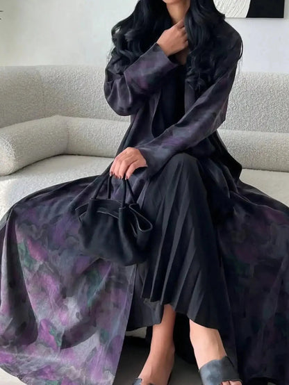 Loose Abaya Women Full Sleeve Printed Open Front Abayas Casual Kaftans Jilbabs Islamic Maxi Dresses Middle-East Ethnic Clothing - AMULET RING STORE