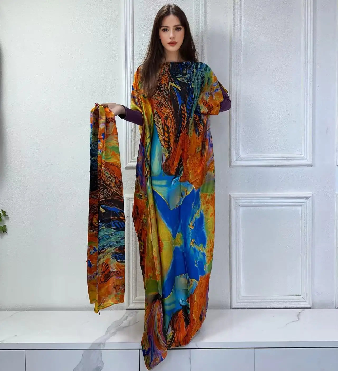 WINYI African Muslim Lady Summer Boho fashion Printed Kaftan holiday Dress loose Streetwear Abaya with belt beach dress