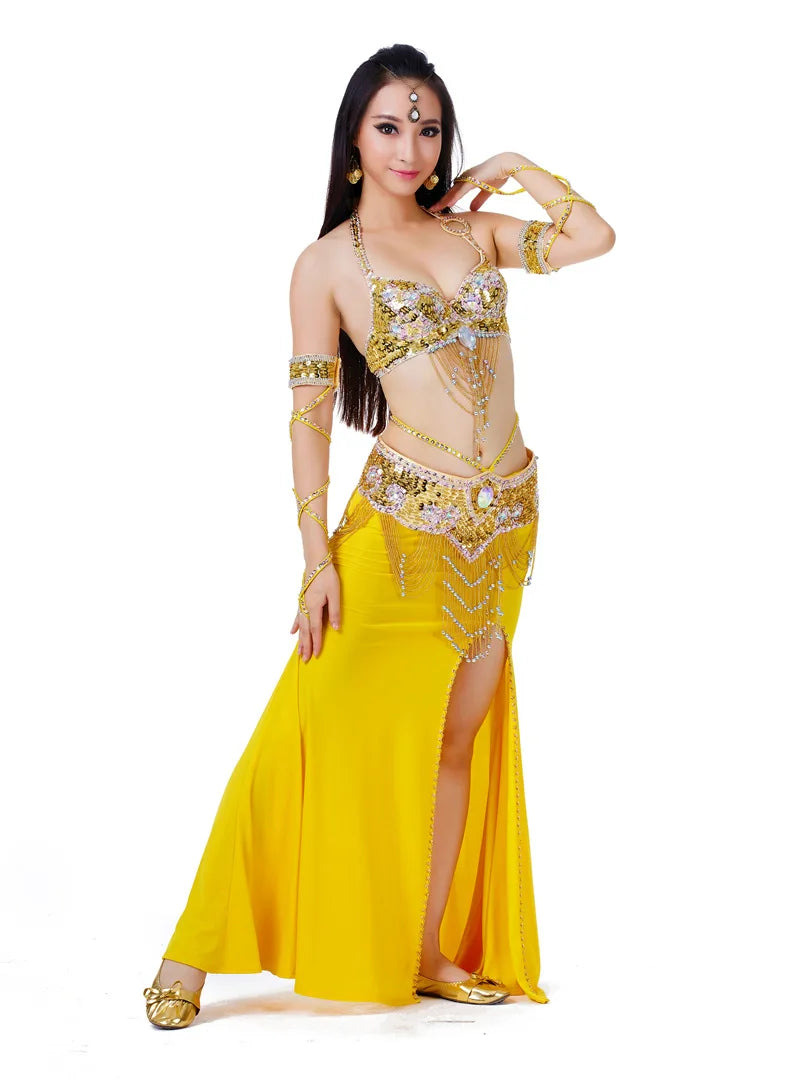 Hot Selling Ladies Beaded Sequins Belly Dance Accessories Belts + Bra Samba Costume Club Bra