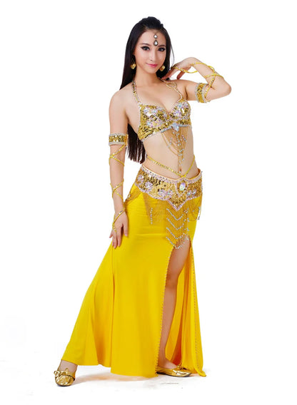 Hot Selling Ladies Beaded Sequins Belly Dance Accessories Belts + Bra Samba Costume Club Bra