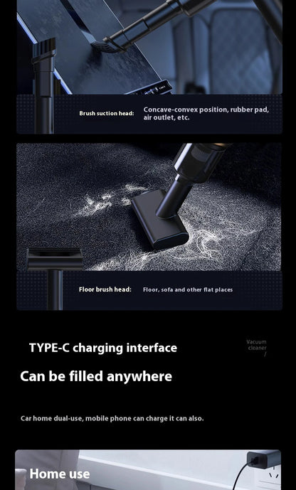 High power portable wireless vacuum cleaner, compatible with both car and home use, equipped with various accessories