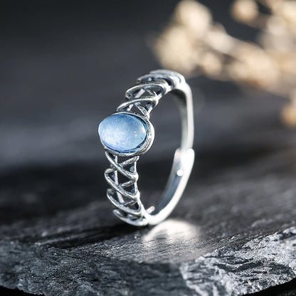 7*5mm Natural Aquamarine 925 Sterling Silver Women's Ring Handmade Adjustable Open Bands Vintage Boho Jewelry Gifts - AMULET RING STORE