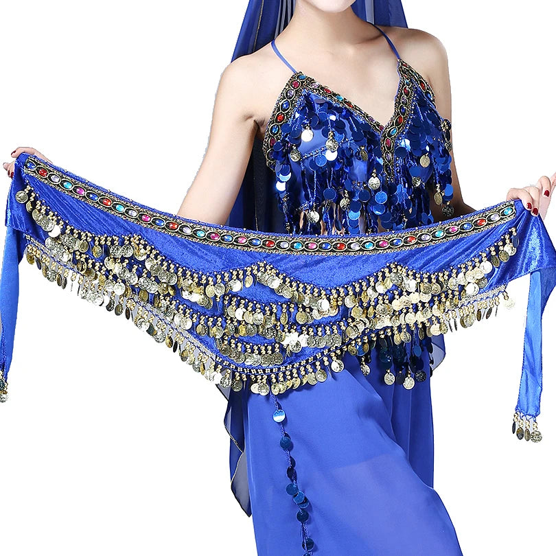 1PC New Style Belly Dance Belt Newest Multi-color Glass Silk Velvet Dancing Belt Scarf Crystal BellyDance Waist Chain Hip Scarf - AMULET RING STORE