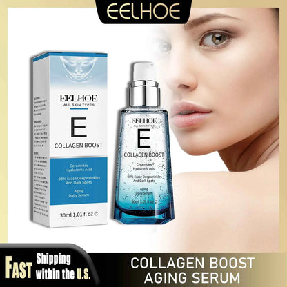 EELHOE 30ml Collagen Boost Aging Serum Firming Skin Fade Fine Lines Wrinkles Dark Spots Correcting Nourishing Essence Skin Care
