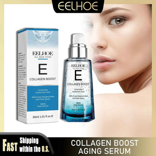 EELHOE 30ml Collagen Boost Aging Serum Firming Skin Fade Fine Lines Wrinkles Dark Spots Correcting Nourishing Essence Skin Care