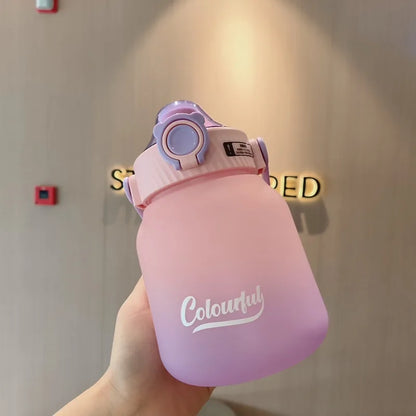 1000ml Gradient Color Water Bottle with Handle and Carry Strap for Women Men - Reusable Leakproof Plastic Cup - AMULET RING STORE