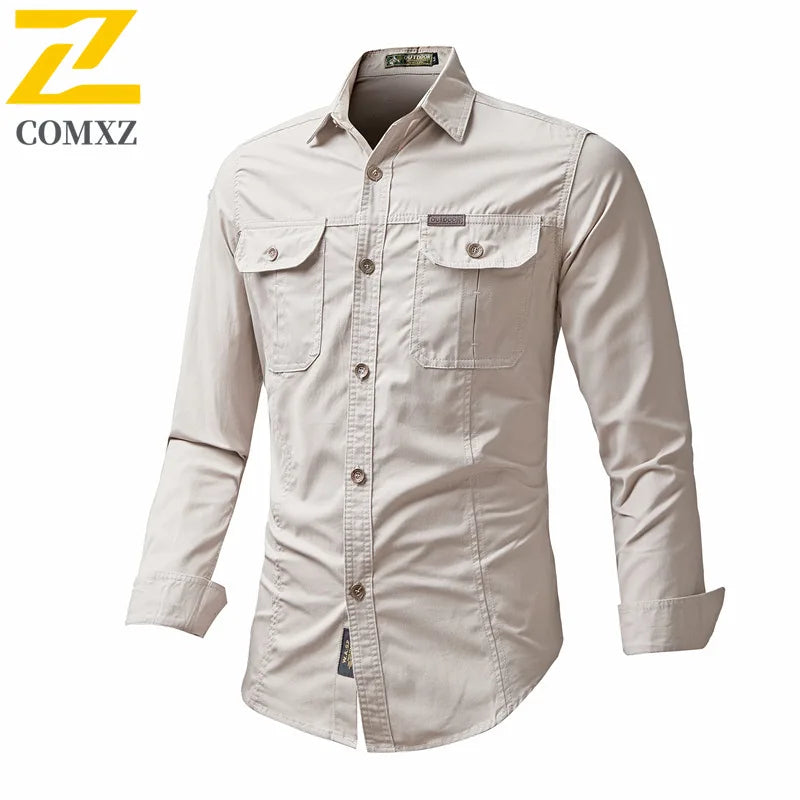 New Korean Style Big Size Men Shirt Long Sleeve Workwear Cotton Washed Multi Pocket Casual Oversized Spring Autumn Fashion Top