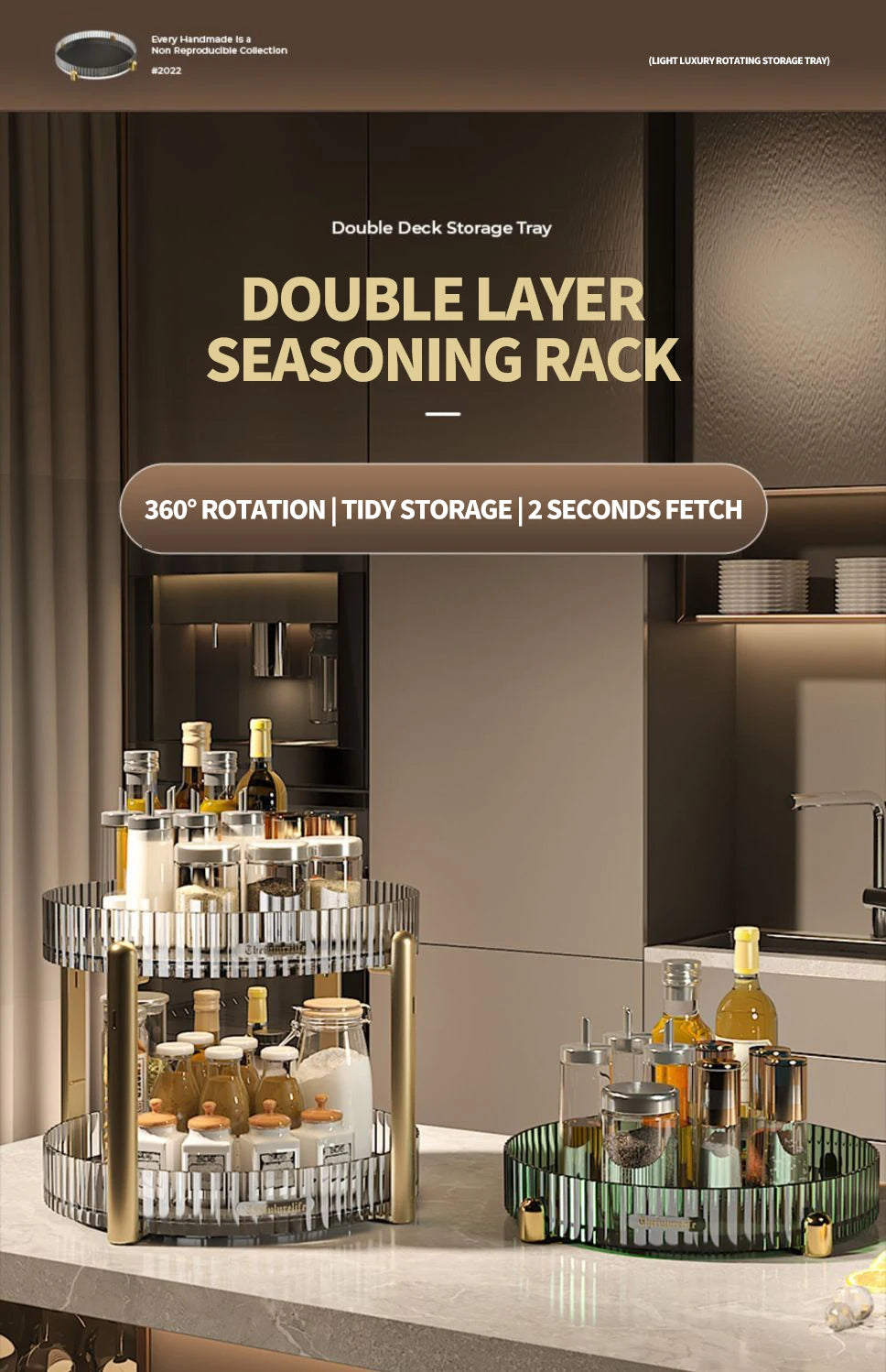 Kitchen Spice Rack Double Layer 360° Rotating Seasoning Holder Large Capacity Shelf Snacks Cosmetics Office Bathroom Storage - AMULET RING STORE