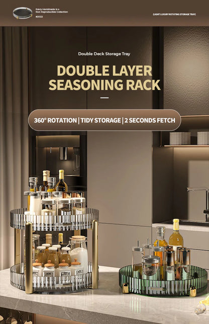 Kitchen Spice Rack Double Layer 360° Rotating Seasoning Holder Large Capacity Shelf Snacks Cosmetics Office Bathroom Storage - AMULET RING STORE