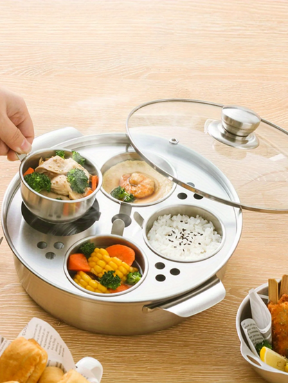 Stainless steel steaming and stewing soup pot with egg steamer, induction cooker, household thick hotpot pot, induction cooker