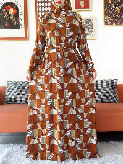 2025 Floral Ramadan Muslim Dress Solid Color Khimar Kaftan Abaya Robe with Attached Hijab Middle East Prayer Garment for Women - AMULET RING STORE