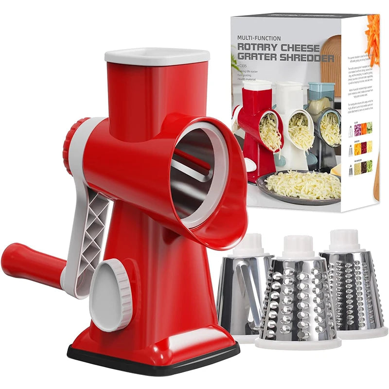 LMETJMA 3 in 1 Rotary Cheese Grater Versatile Manual Vegetable Slicer Peanut Nuts Grinder Cheese Vegetable Shredder Clear JT242 - AMULET RING STORE