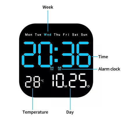 LED Large Digital Wall Clock Remote Control Temperature Date Week Display Adjust