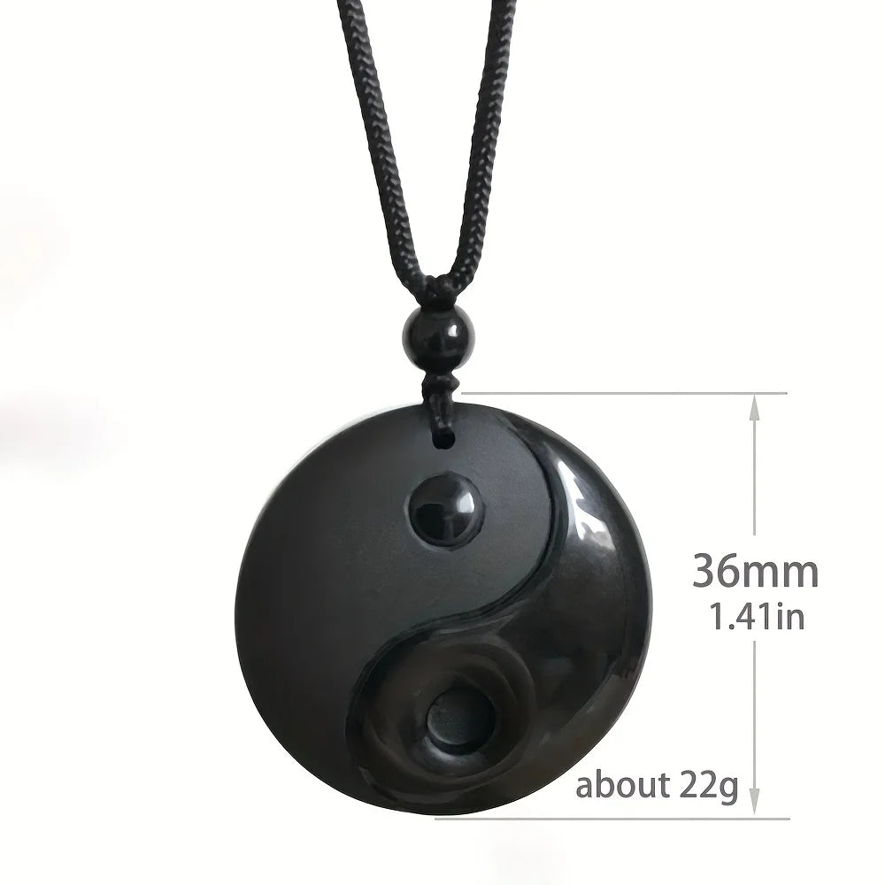 1pc Obsidian Yin Yang Tai Chi Pendant Necklace For Men