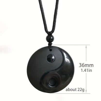1pc Obsidian Yin Yang Tai Chi Pendant Necklace For Men