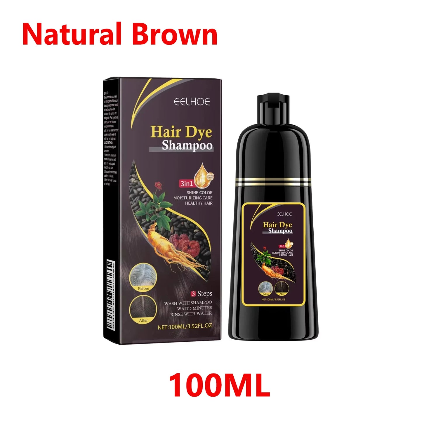 500ml Natural Herbal Hair Dye Shampoo 3 in 1 Change Hair Color Gray Hair to Dark Brown Black Deep Nourishing Fashion Hair Care - AMULET RING STORE