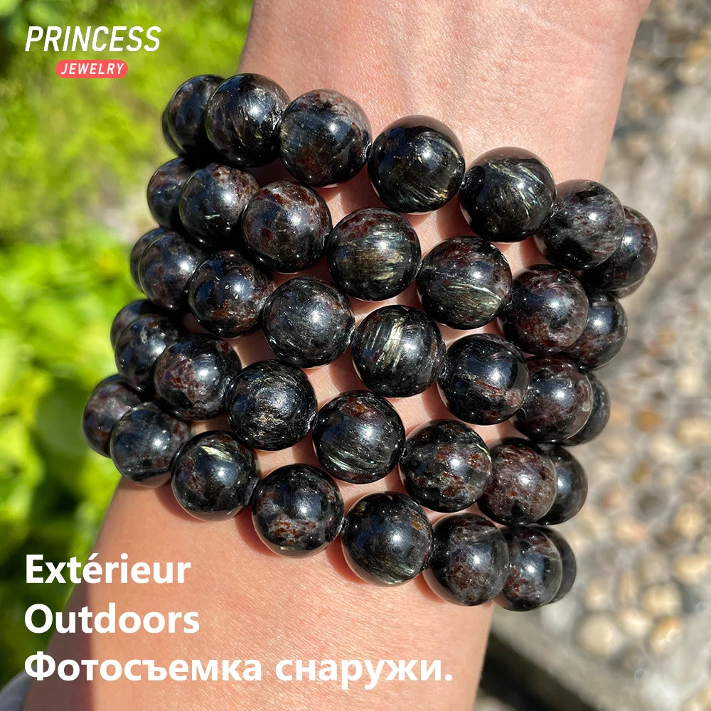 A++ Natural Astrophyllite Stretch Bracelet Crystal Beads for Jewelry Making DIY Accessories 8 10 12mm - AMULET RING STORE