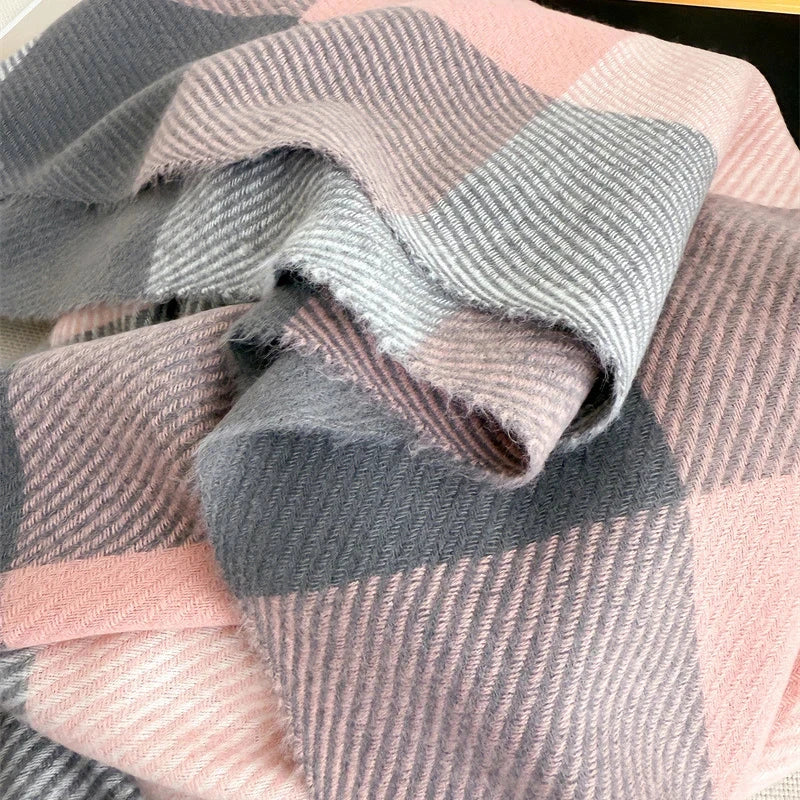 Plaid Imitation Cashmere Blanket Winter Women Scarf Designer Thick Warm Pashmina Shawl Wraps Tassel Poncho Stoles Echarpe Unisex